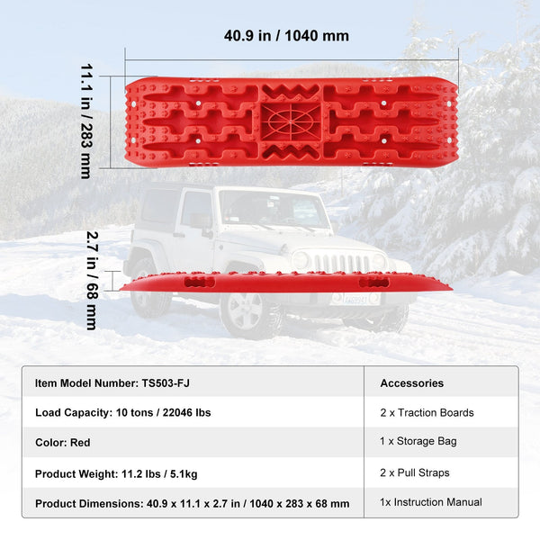 Vevor 2Pcs Traction Boards With Pp For Mud Snow Sand Storage Bag Long Red Recovery Tracks