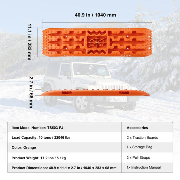 Vevor 10 Ton Traction Boards With Pp Material Recovery For Off Road Vehicles/Cars/Pickups/Suvs/Rvs Pair Tire Mats On Snow Sand Mud And Loose Terrain S