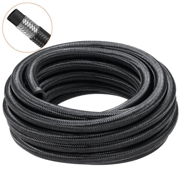 Vevor 8An Fuel Line Kit 6.1 M Hose 1.0 Cm Nylon Stainless Steel Braided Oil/Gas/Diesel End Fitting With 12 Pcs Swivel Adapter Black Fuel Pumps