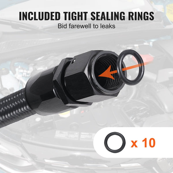 Vevor 8An Fuel Line Kit 6.1 M Hose 1.0 Cm Nylon Stainless Steel Braided Oil/Gas/Diesel End Fitting With 12 Pcs Swivel Adapter Black Fuel Pumps