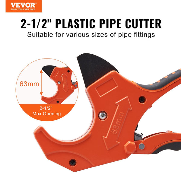 Vevor Pvc Pipe Cutter 0 2 1/2" O.D. Ratcheting Heavy Duty Tube Cutting Tool With Spare Sk5 Blade For Cpvc Pp Pex Rubber Hoses Other Pipe Tools