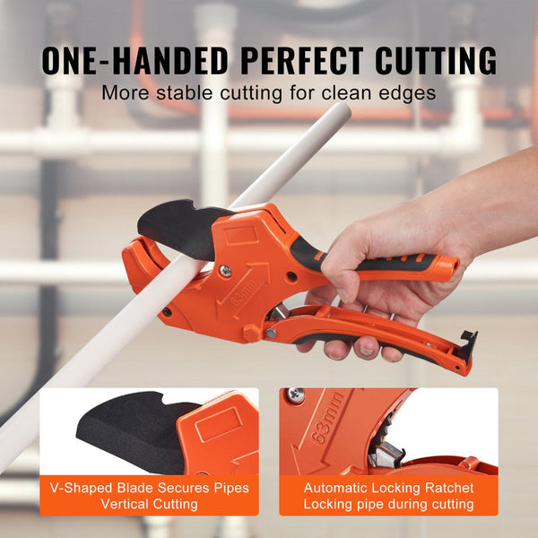 Vevor Pvc Pipe Cutter 0 2 1/2" O.D. Ratcheting Heavy Duty Tube Cutting Tool With Spare Sk5 Blade For Cpvc Pp Pex Rubber Hoses Other Pipe Tools