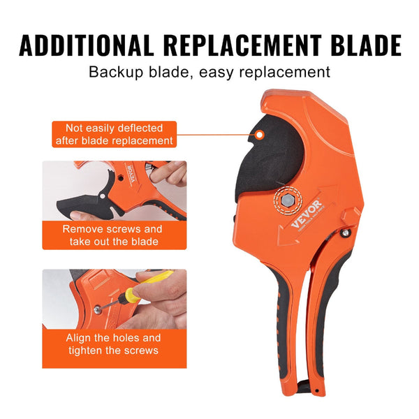 Vevor Pvc Pipe Cutter 0 2 1/2" O.D. Ratcheting Heavy Duty Tube Cutting Tool With Spare Sk5 Blade For Cpvc Pp Pex Rubber Hoses Other Pipe Tools