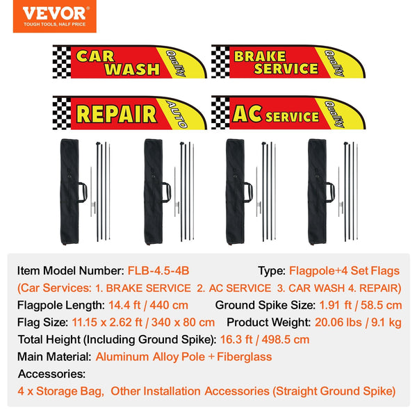 Vevor Auto Repair Advertising Feather Flag Kit Swooper And Poles 16.3 Ft Flags