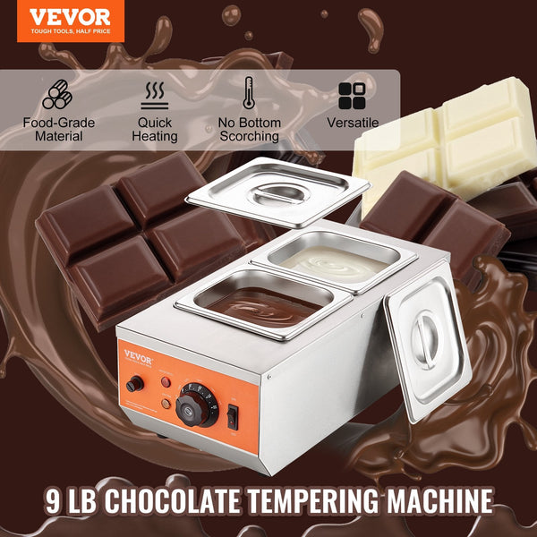 Vevor Chocolate Tempering Machine 2 Tanks Melting Pot With Control 800W Stainless Steel Electric Commercial Food Warmer For Chocolate/Milk/Cream And H