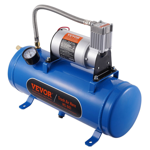 12V Air Compressor With Tank 1.6 Gallon/6 L Train Horn 120 Psi Working Pressure Onboard System For Horns Inflating Tires Mattresses Air Compressors