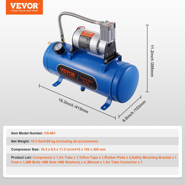 12V Air Compressor With Tank 1.6 Gallon/6 L Train Horn 120 Psi Working Pressure Onboard System For Horns Inflating Tires Mattresses Air Compressors
