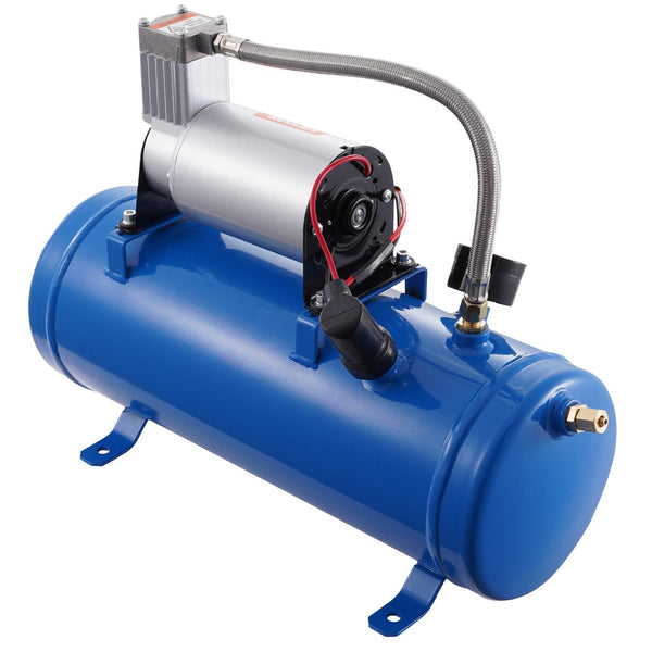 12V Air Compressor With Tank 1.6 Gallon/6 L Train Horn 120 Psi Working Pressure Onboard System For Horns Inflating Tires Mattresses Air Compressors