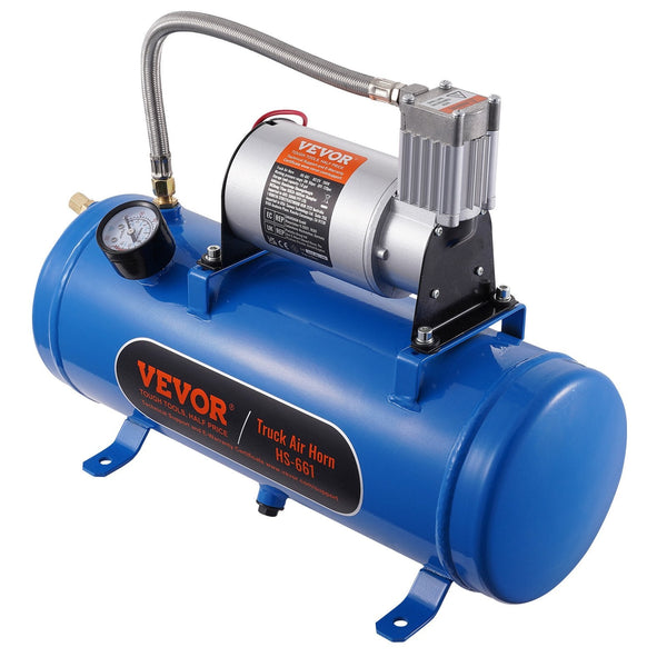 12V Air Compressor With Tank 1.6 Gallon/6 L Train Horn 120 Psi Working Pressure Onboard System For Horns Inflating Tires Mattresses Air Compressors