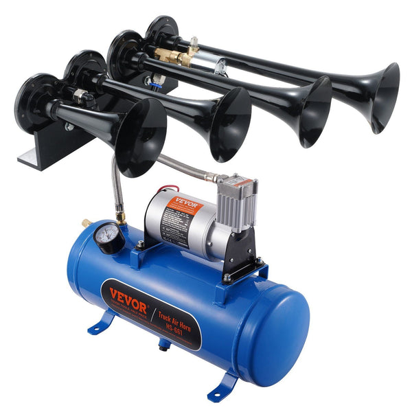 Train Horns Kit 4 Trumpet Air 150Db For Pickup Trucks 12V 120 Psi Compressor 1.6 Gal/6 L Tank With Gauge Any Vehicle Car Van Boat Steering Wheels & Ho