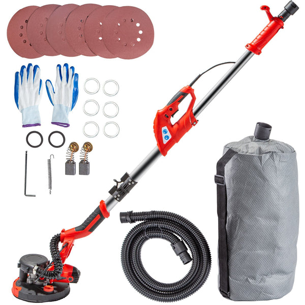 Vevor Drywall Sander 750W Electric Variable Speed 8001750Rpm Foldable Sheetrock With Telescopic Handle Vacuum Bag 6 Pads Drywall Tools