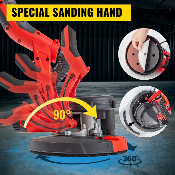 Vevor Drywall Sander 750W Electric Variable Speed 8001750Rpm Foldable Sheetrock With Telescopic Handle Vacuum Bag 6 Pads Drywall Tools