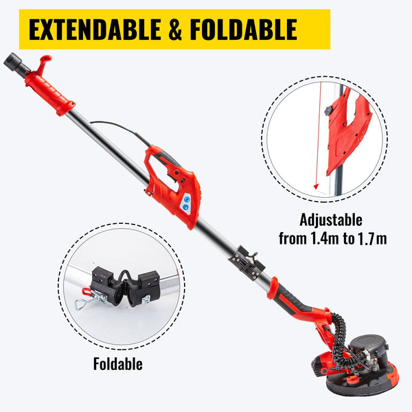 Vevor Drywall Sander 750W Electric Variable Speed 8001750Rpm Foldable Sheetrock With Telescopic Handle Vacuum Bag 6 Pads Drywall Tools