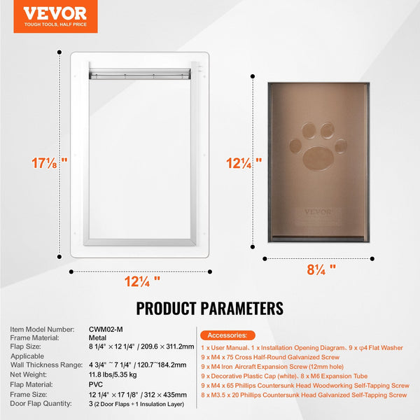 Vevor Pet Door 31.2 X 43.5 Cmmetalframe With Lock And3 Flap System Weatherproof Doggy Easy To Install Interior Or Exterior Walls Suitable For Cat Dogg