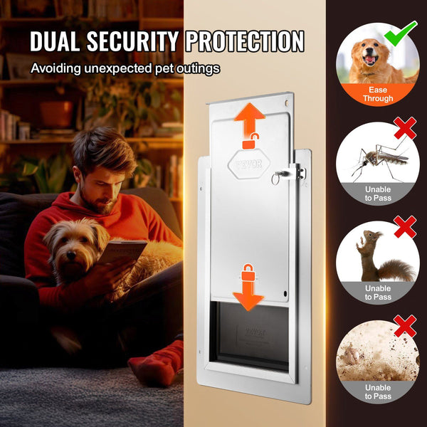 Pet Door 23.6 X 33.5 Cmametalaframe With Lock Anda3 Flap System Weatherproof Doggy Easy To Install Interior Or Exterior Walls Suitable For Cat Doggie