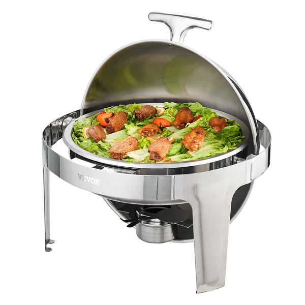 Vevor Roll Top Chafing Dish Buffet Set 5.5L 2 Pack Stainless Steel Chafer With Full Size Pans Round Catering Warmer Server Lid Water Stand Fuel Holder