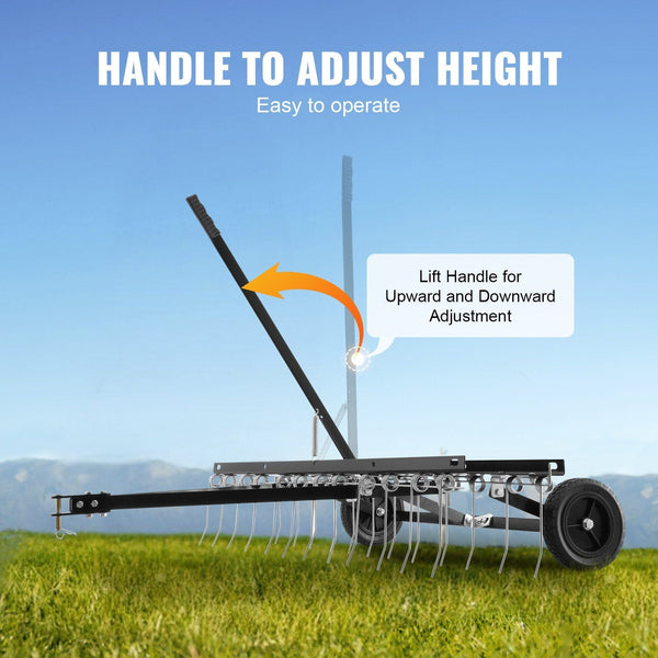 Tow Behind Dethatcher 1219Mm With 24 Spring Steel Tines Lawn Rake For Atv Or Mower Lift Handle Garden Farm Grass Lawn Mower Parts