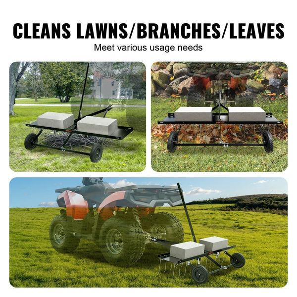 Tow Behind Dethatcher 1219Mm With 24 Spring Steel Tines Lawn Rake For Atv Or Mower Lift Handle Garden Farm Grass Lawn Mower Parts