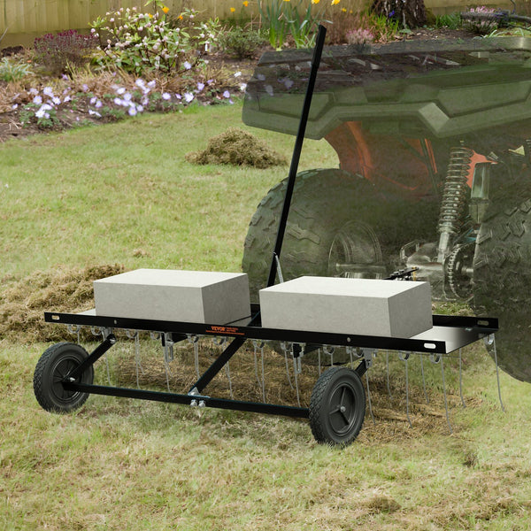 Tow Behind Dethatcher 1219Mm With 24 Spring Steel Tines Lawn Rake For Atv Or Mower Lift Handle Garden Farm Grass Lawn Mower Parts