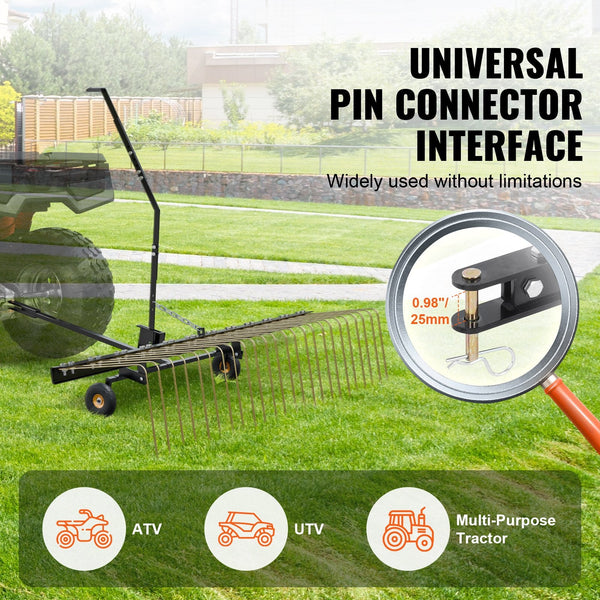 Tow Behind Dethatcher 1.5M With 24 Steel Tines Lawn Rake For Atv Or Mower Lift Handle Leaves Pine Needles And Grass Lawn Mower Parts