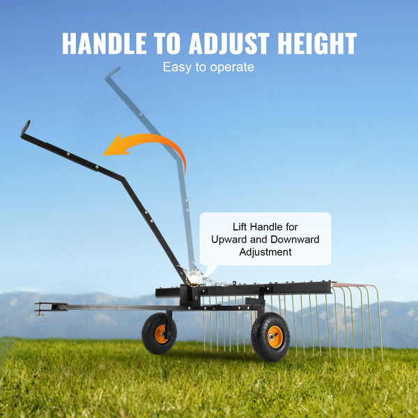 Tow Behind Dethatcher 1.5M With 24 Steel Tines Lawn Rake For Atv Or Mower Lift Handle Leaves Pine Needles And Grass Lawn Mower Parts