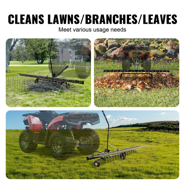 Tow Behind Dethatcher 1.5M With 24 Steel Tines Lawn Rake For Atv Or Mower Lift Handle Leaves Pine Needles And Grass Lawn Mower Parts