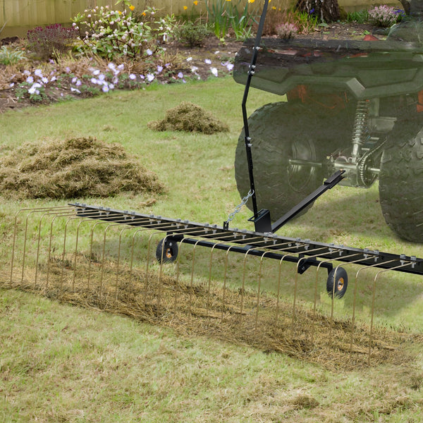 Tow Behind Dethatcher 1.5M With 24 Steel Tines Lawn Rake For Atv Or Mower Lift Handle Leaves Pine Needles And Grass Lawn Mower Parts
