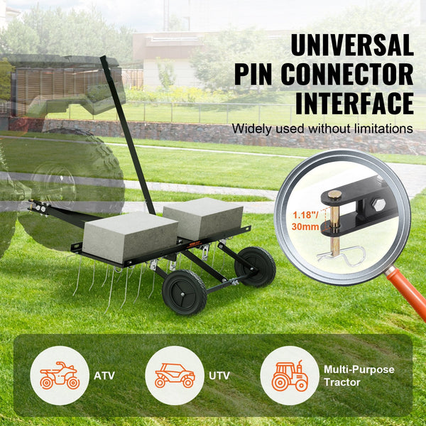Tow Behind Dethatcher 1015Mm With 20 Spring Steel Tines Lawn Rake For Atv Or Mower Lift Handle Garden Farm Grass Lawn Mower Parts