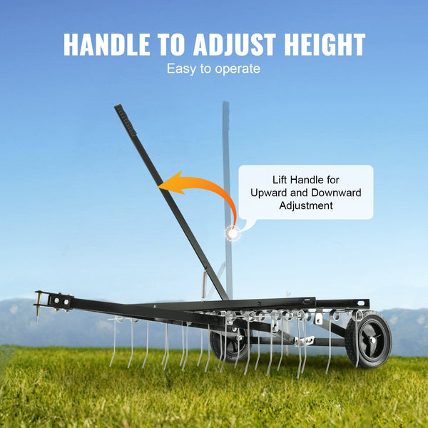 Tow Behind Dethatcher 1015Mm With 20 Spring Steel Tines Lawn Rake For Atv Or Mower Lift Handle Garden Farm Grass Lawn Mower Parts