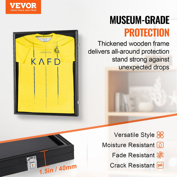 Vevor Jersey Display Frame Case 590 X 790 40 Mm Large Lockable Sport Shadow Box With 98% Uv Protection Pc Glass And Hangers For Baseball Basketball Fo