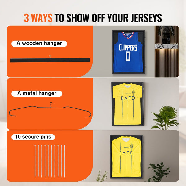 Vevor Jersey Display Frame Case 590 X 790 40 Mm Large Lockable Sport Shadow Box With 98% Uv Protection Pc Glass And Hangers For Baseball Basketball Fo