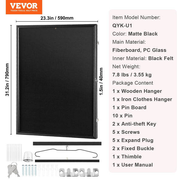 Vevor Jersey Display Frame Case 590 X 790 40 Mm Large Lockable Sport Shadow Box With 98% Uv Protection Pc Glass And Hangers For Baseball Basketball Fo