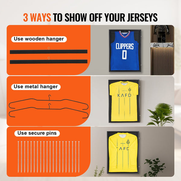 Vevor 2Pcs Jersey Display Frame Case 590 X 790 40 Mm Large Lockable Sport Shadow Box With 98% Uv Protection Glass And Hangers For Baseball Basketball
