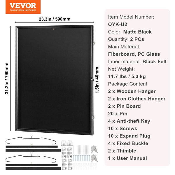 Vevor 2Pcs Jersey Display Frame Case 590 X 790 40 Mm Large Lockable Sport Shadow Box With 98% Uv Protection Glass And Hangers For Baseball Basketball