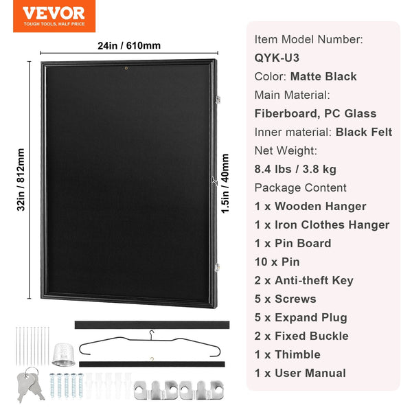 Vevor Jersey Display Frame Case 610 X 812 40 Mm Large Lockable Sport Shadow Box With 98% Uv Protection Pc Glass And Hangers For Baseball Basketball Fo