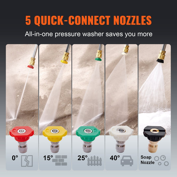 Vevor Gas Pressure Washer Powered 3400 Psi 2.6 Gpm 210Cc 5 Nozzles Pressure Washers