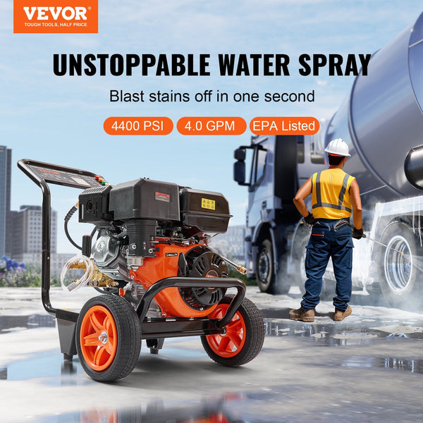Vevor Gas Pressure Washer Powered 4400 Psi 4.0 Gpm 390Cc 5 Nozzles Pressure Washers