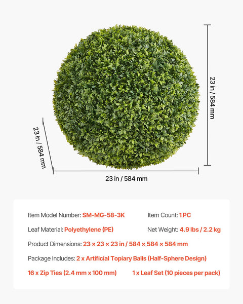 Artificial Topiary Ball 584Mm Faux Boxwood Plant Balls Fake Silk Tree Look Real Easy Assembly Green Artificial Plants