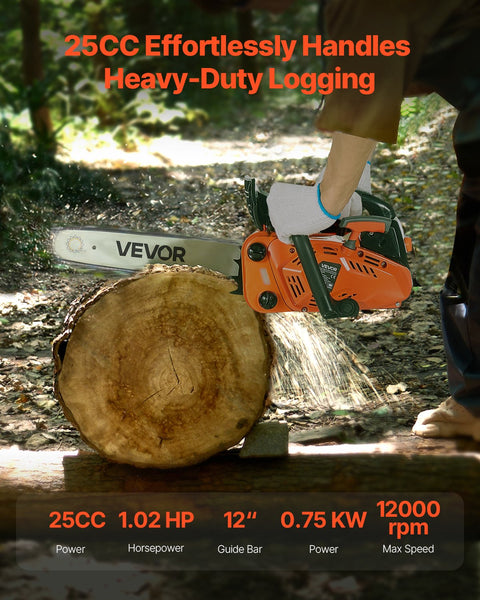 25 Cc Gas Chainsaw 305 Mm Powered 0.75 Kw Saw With Non Slip Handle Dual Fuel Tanks For Wood Cutting Tree Trimming And Land Clearing Chainsaws