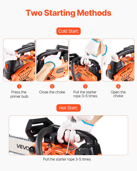 25 Cc Gas Chainsaw 305 Mm Powered 0.75 Kw Saw With Non Slip Handle Dual Fuel Tanks For Wood Cutting Tree Trimming And Land Clearing Chainsaws