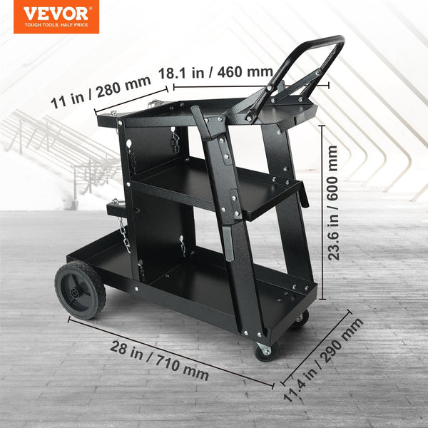 Welding Cart 3 Tier Welder Heavy Duty With 400 Lbs Weight Capacity 360 Swivel Wheels Tank Storage Safety Chains Rolling Mig For Tig Arc Mma Plasma Cut