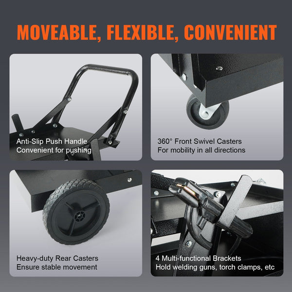 Welding Cart 3 Tier Welder Heavy Duty With 400 Lbs Weight Capacity 360 Swivel Wheels Tank Storage Safety Chains Rolling Mig For Tig Arc Mma Plasma Cut