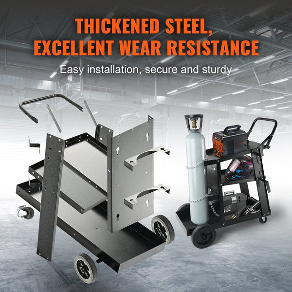 Welding Cart 3 Tier Welder Heavy Duty With 400 Lbs Weight Capacity 360 Swivel Wheels Tank Storage Safety Chains Rolling Mig For Tig Arc Mma Plasma Cut