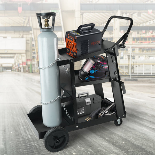 Welding Cart 3 Tier Welder Heavy Duty With 400 Lbs Weight Capacity 360 Swivel Wheels Tank Storage Safety Chains Rolling Mig For Tig Arc Mma Plasma Cut