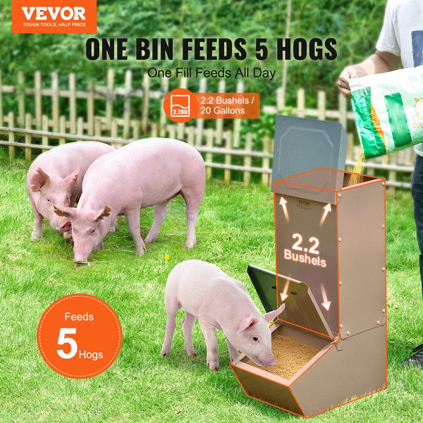 Hog Feeder 2.2 Bushel Metal Double Door Pig Feeding Up To 5 Hogs Small Animal Supplies