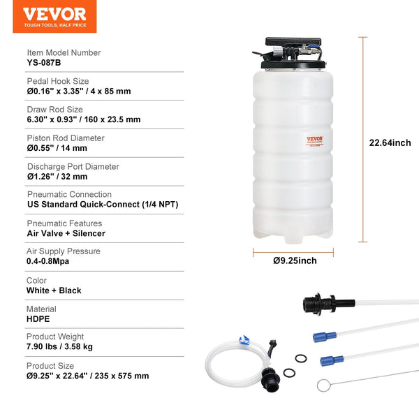 Vevor Fluid Extractor 15 Liters Capacity Pneumatic/Manual Oil Changer Vacuum With Dipstick And Liquid Suction Hose Pump For Automotive Fluids Evacuati