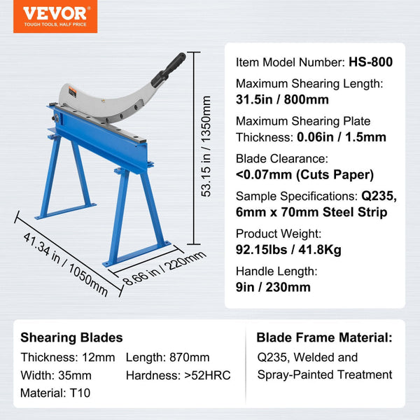 Vevor 800Mm Manual Hand Plate Shear For Metal Sheet Processing Benchtop Cutter With Q235 Material Crafts Thick Steel Crafting Heavy Duty Roll Press Ma
