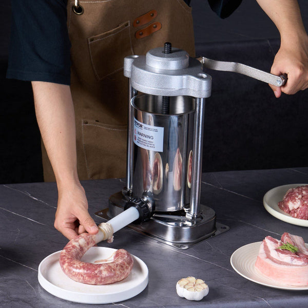 Manual Sausage Stuffer 2 L / 5 Lbs Vertical Machine With G Type Clamp Food Grade 304 Stainless Steel Barrel Stuffing Tubes For Home Kitchen Restaurant