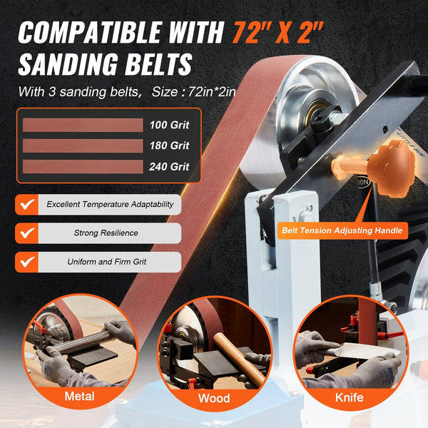 Vevor Belt Grinder Sander 72 X 2 Inch Variable Speed Polisher With Vfd 1500W 2Hp Polishing Grinding Machine 3 Moulds & 3Pcs Sanding Belts For Metalwor
