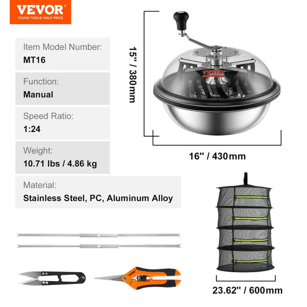 Vevor Leaf Bowl Trimmer 16'' Manual Bud With Stainless Steel Blades Leaf Blowers